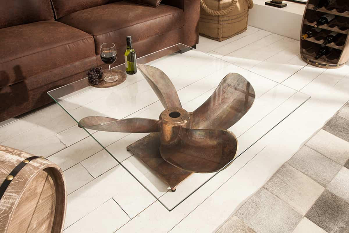 COUCHTISCH OCEAN rechteckig Kupfer|Transparent 85cm - Transparent/Kupferfarben, Glas/Metall (85/85/37cm) - riess-ambiente