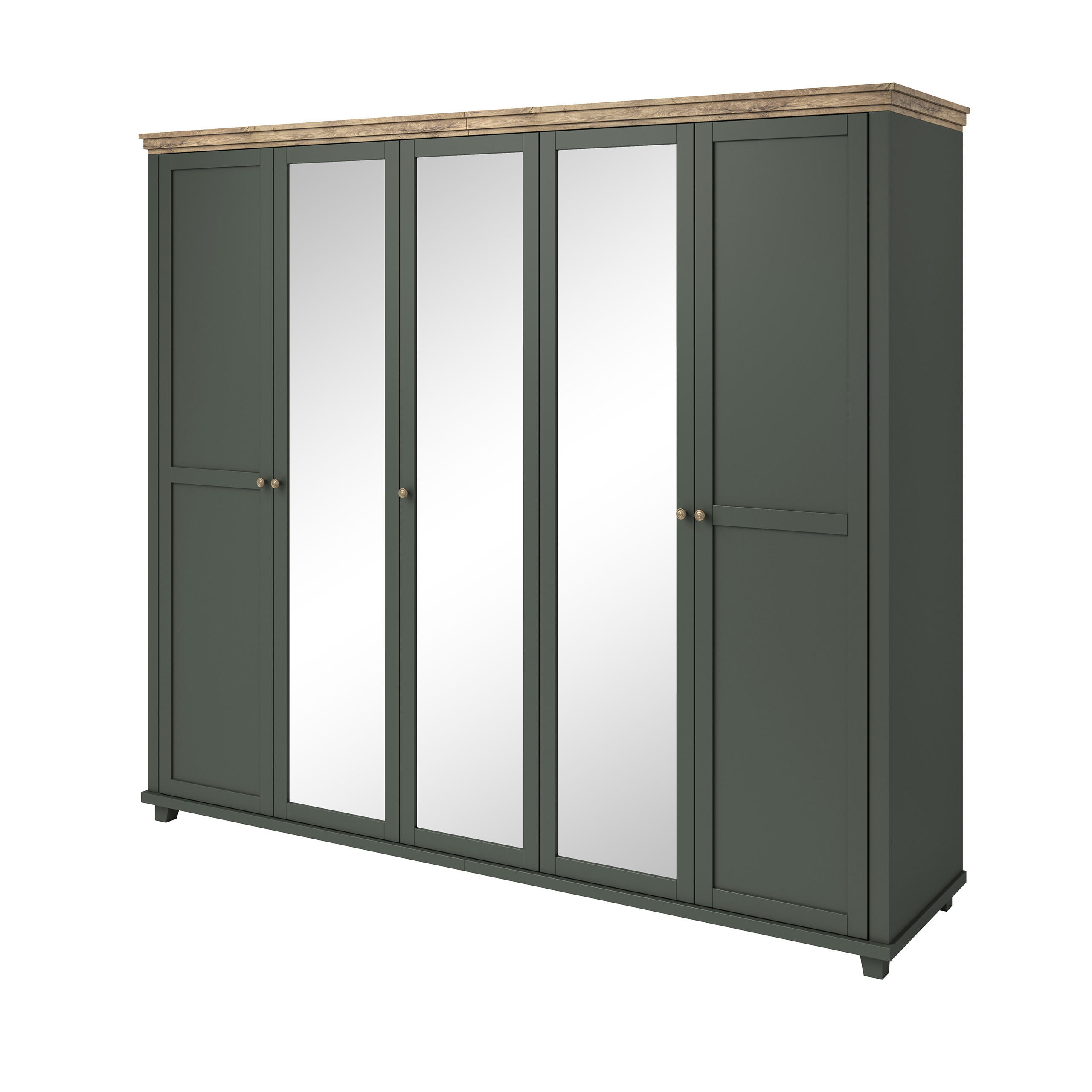 DREHTÜRENSCHRANK EVOLETTA 246/216/62 cm 5-türig mit Spiegel Grün - Grün, Holzwerkstoff (246/216/62cm) - MASSENO