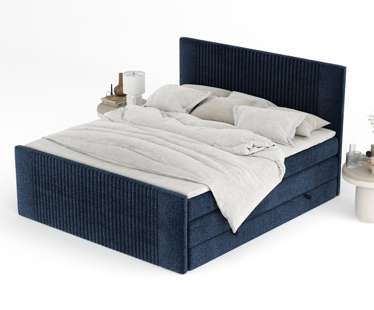 BOXSPRINGBETT Bergamo Marineblau 200/200 cm - Schwarz/Dunkelblau, Holz/Holzwerkstoff (200/200cm) - Maison de Reve