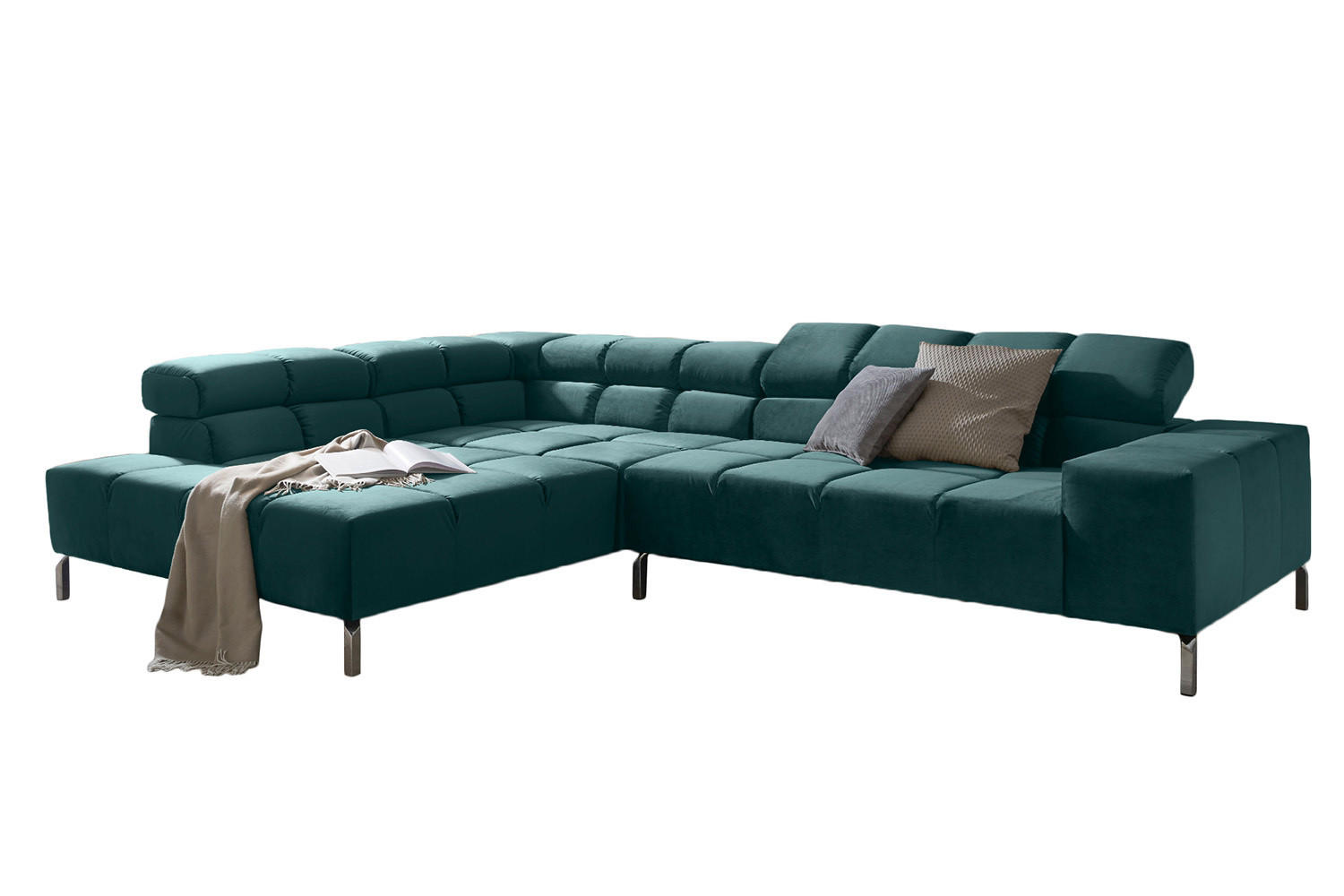 ECKSOFA MIT RELAXFUNKTION NELSON Smaragdgrün Velvet - Smaragdgrün/Silberfarben, Textil (321/116cm) - KAWOLA
