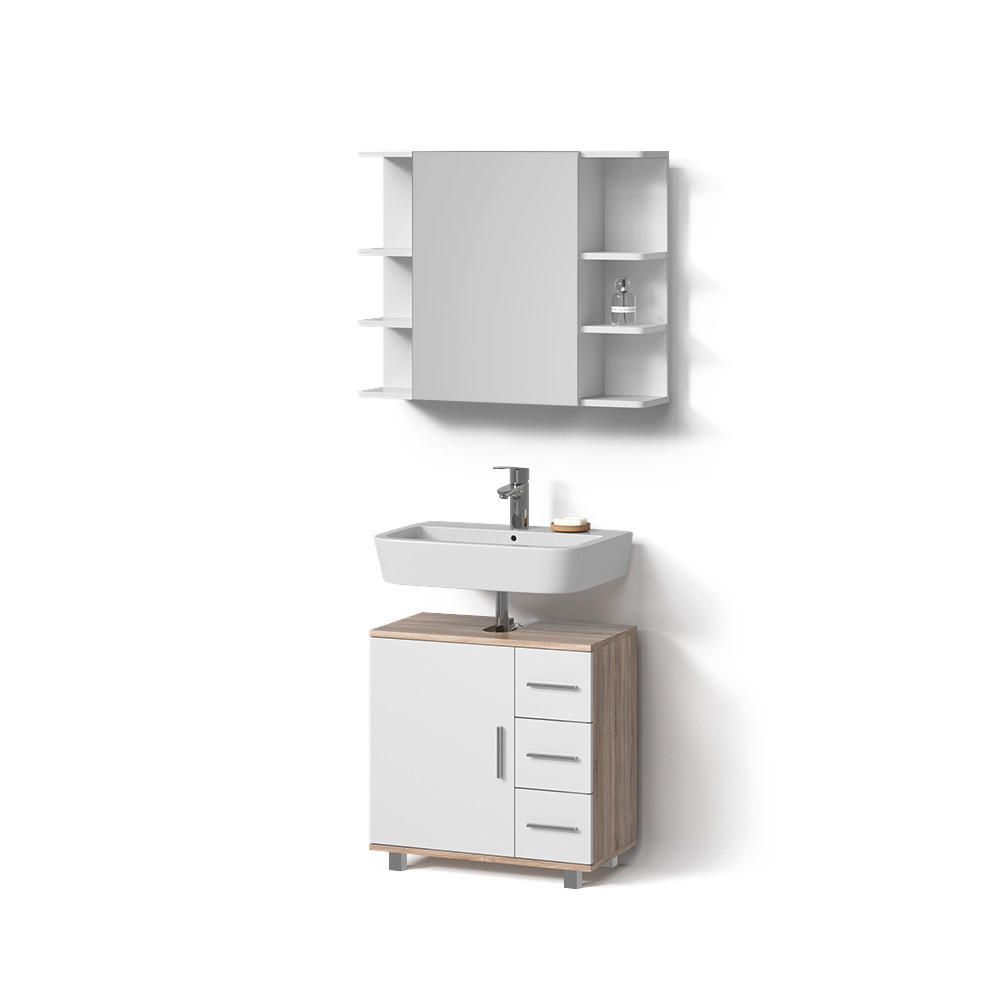 BADMÖBEL-SET Eisak Sonoma 2 Teile - Weiß/Sonoma Eiche, Holzwerkstoff (60/60/33cm) - Livinity®