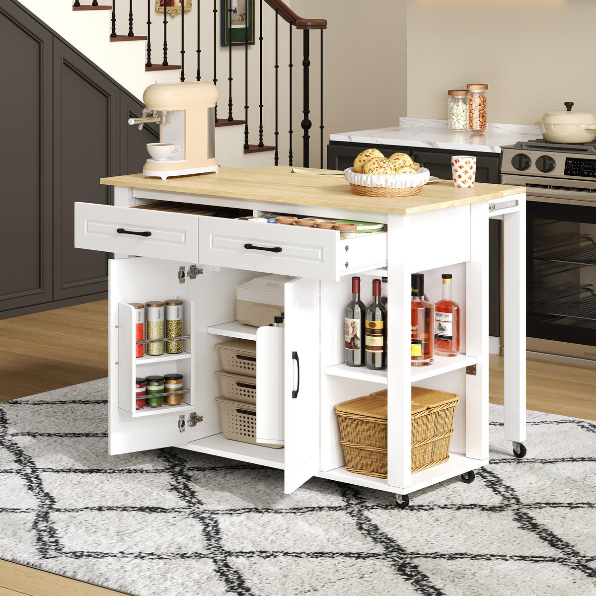 KÜCHENINSEL 120x77x93cm Weiß MDF/Laminat mit Steckdose & Schubladen - Weiß, Holzwerkstoff (120/93/77cm) - Modfu