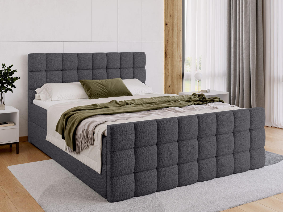 BOXBETT Dakota Duo mit Topper 140/200 Dunkelgrau - Dunkelgrau, Holz/Textil (140/200cm) - Bromarkt
