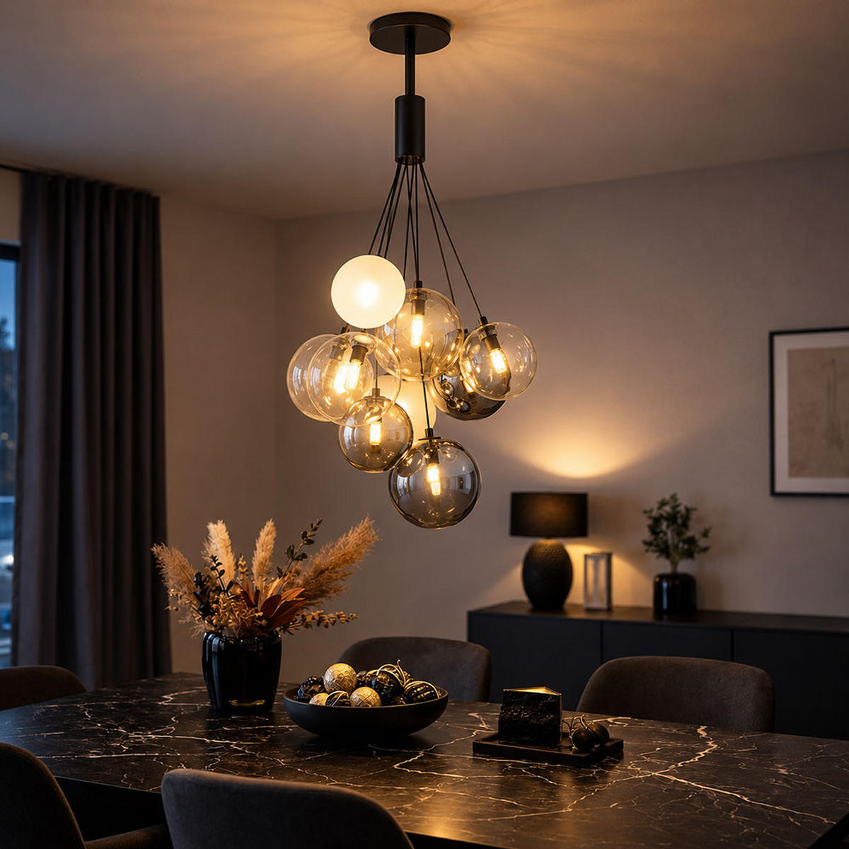 HÄNGELEUCHTE BALLGI - Schwarz, Glas (45/45/90cm) - Globo Lighting