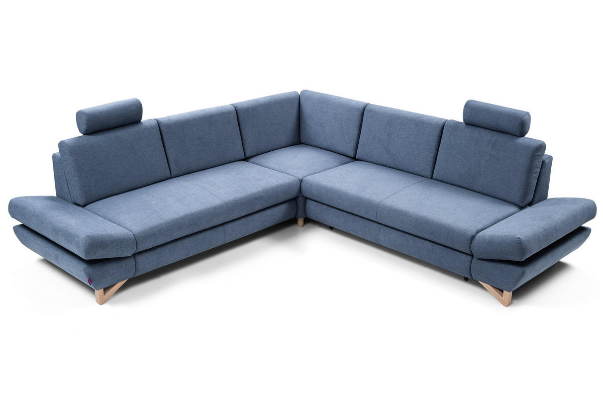 ECKSOFA CASA III R-S Blau Plüsch-Stoff mit Schlaffunktion - Blau, Holz (272/272cm) - MASSENO