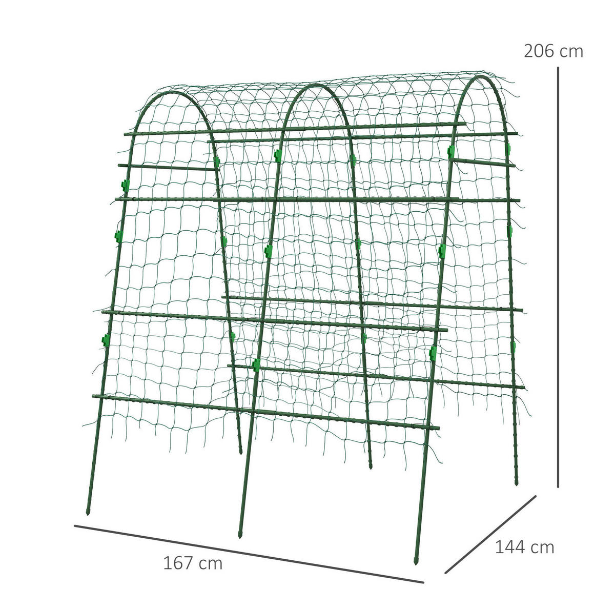 VRTNA opora za vzpenjavke iz jekla 144x167x206 cm zelena nastavljiva z zaščitno mrežo in lokasto zasnovo - zelena, kovina (144/206/167cm) - Modfu