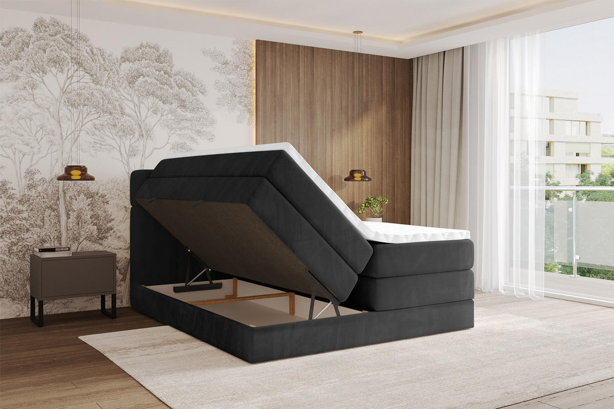 BOXBETT mit Matratze H3/H4 - FAMA KING - 180x200 cm Schwarz Casablanca - Schwarz, Holzwerkstoff (180/200cm) - ALTDECOR