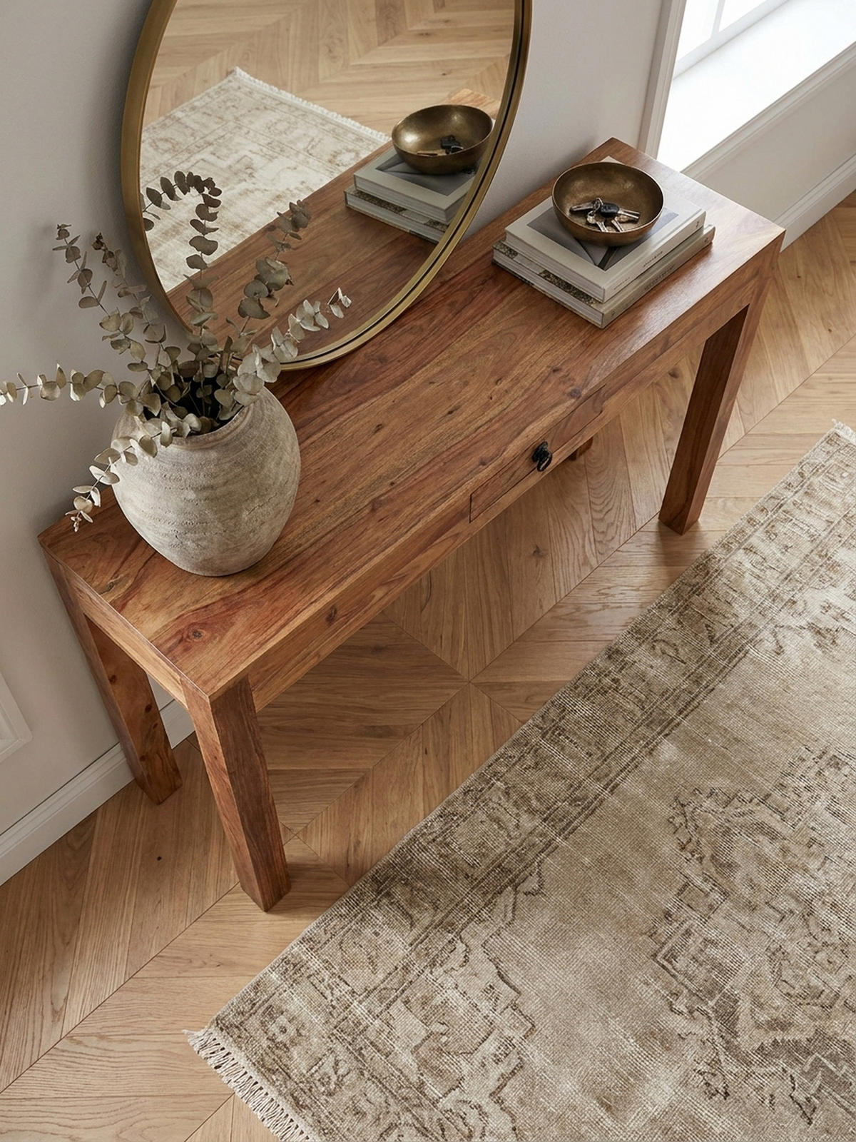 KONSOLENTISCH Akazienholz Schublade Landhausstil NAKO, Beige 120x40x70 cm - Beige, Holz/Metall (40/120/70cm) - KADIMA DESIGN