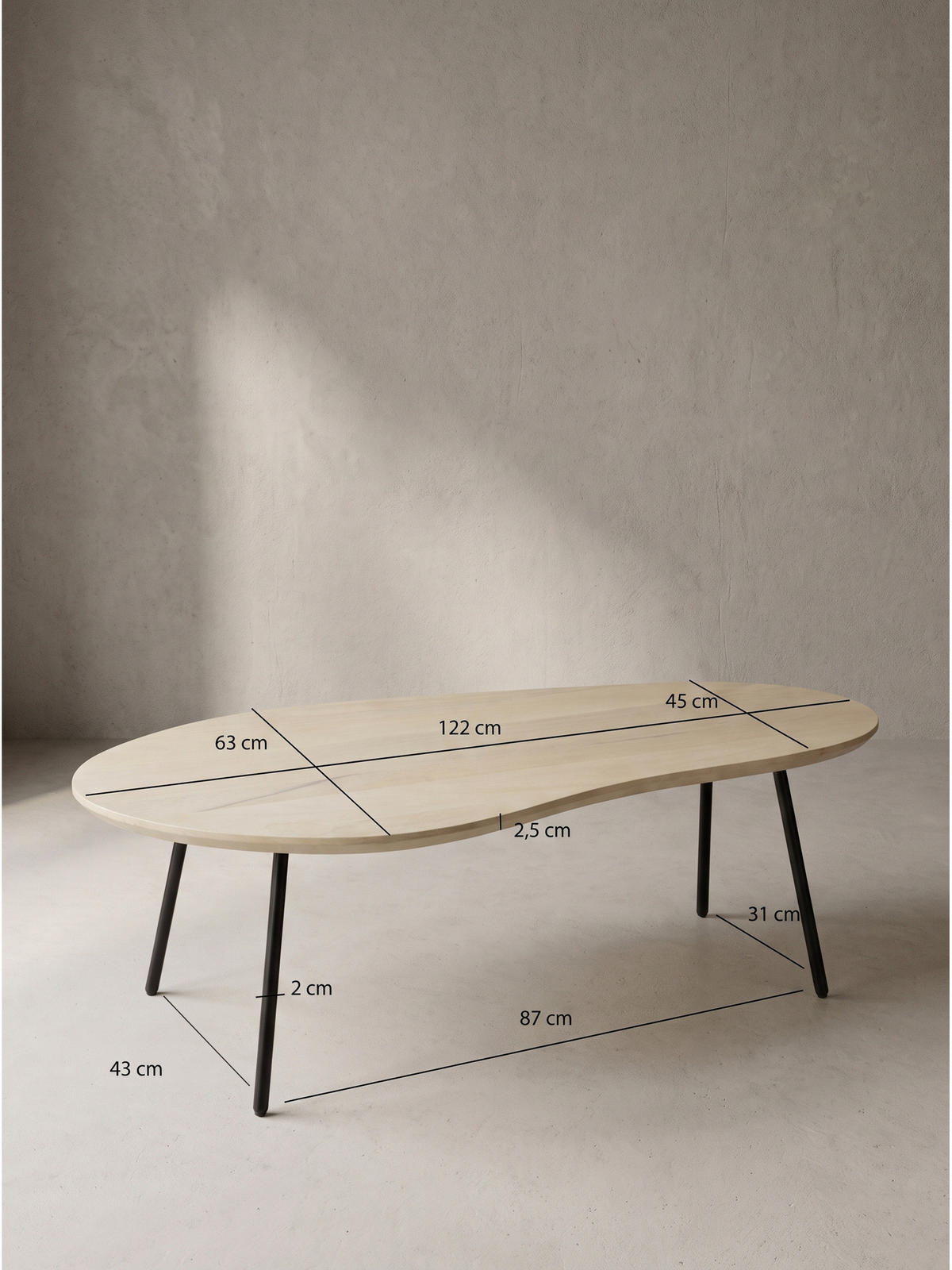 SOFATISCH CALABRIA, Mango Massivholz, in Nierenform, Weiß-Mango, 122 x 63 x 36 cm - Schwarz/Weiß, Holz/Metall (63/122/36cm) - KADIMA DESIGN