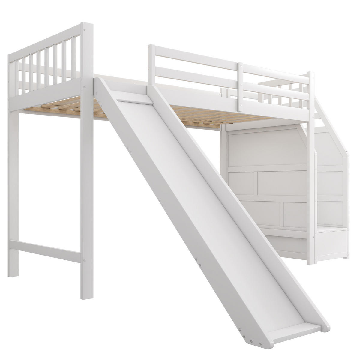 HOCHBETT 90/200 cm Weiß mit Rutsche und Ablageleiter - Weiß, Holzwerkstoff (90/200cm) - Flora Grace