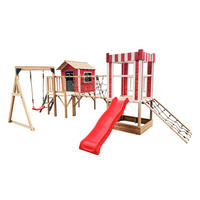 SPIELPARK WUNDERLAND - Rot, inkl. Schaukel und Rutsche - Rot, Holz (555/215/340cm) - Home Deluxe