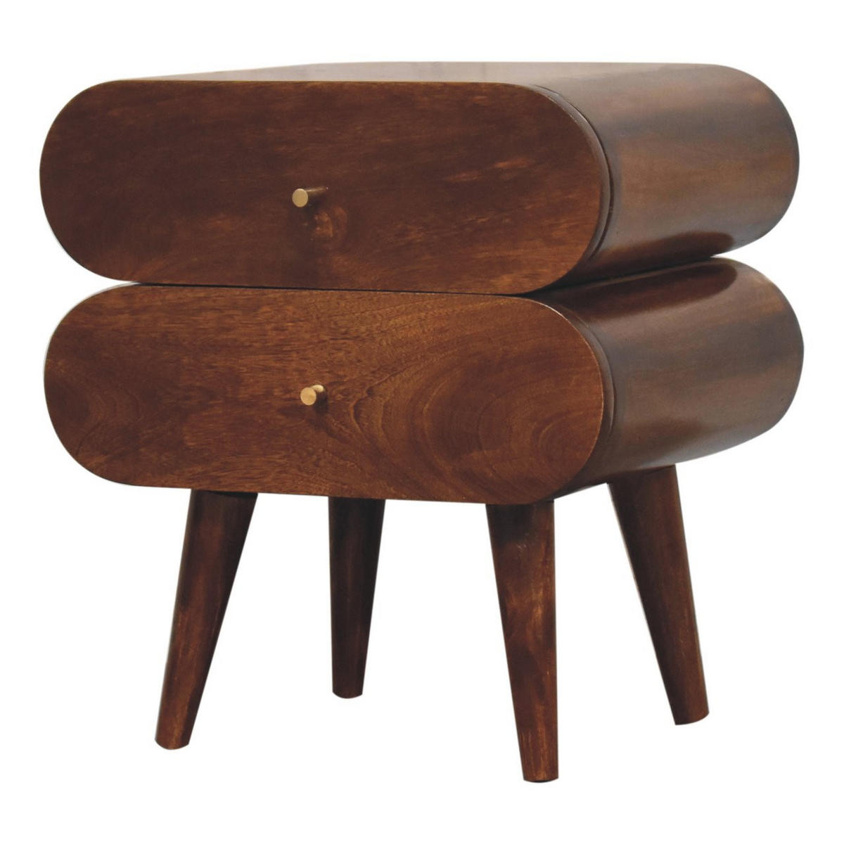 NACHTTISCH mit zwei Schubladen, nordischen Beinen, in Braun. - Messingfarben/Braun, Mangoholz/Holz (45/50/35cm) - Artisan Furniture