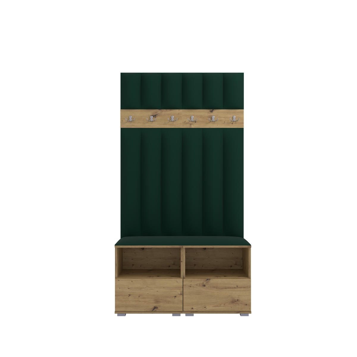 GEPOLSTERT Garderoben-Set Nela III LUX (Farbe Eiche Artisan + Stoff Trinity 28) - Dunkelgrün/Silberfarben, Holz/Holzwerkstoff (100/187/40cm) - Ravio