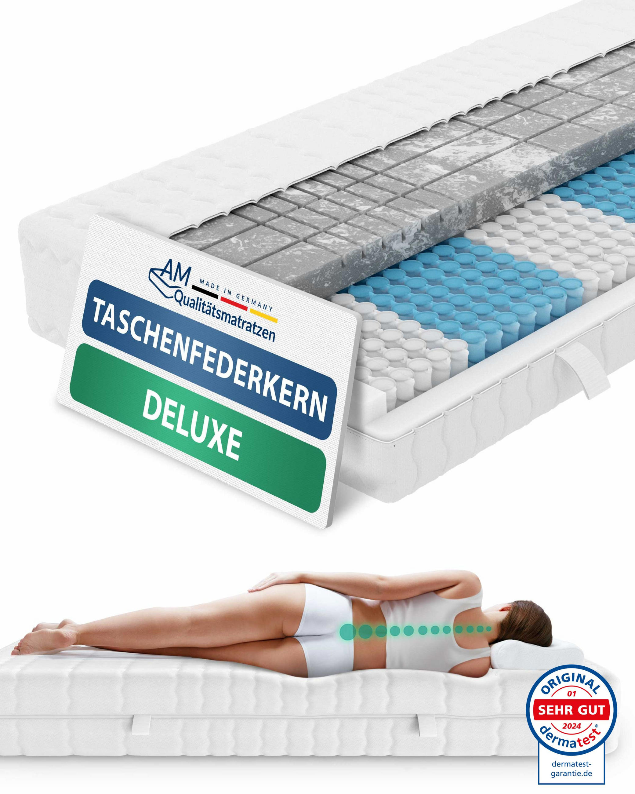AM Qualitätsmatratzen MATRACE s taštičkovými pružinami 3D Deluxe 160/200 cm H2 - výška 24 cm a potah z tencelu