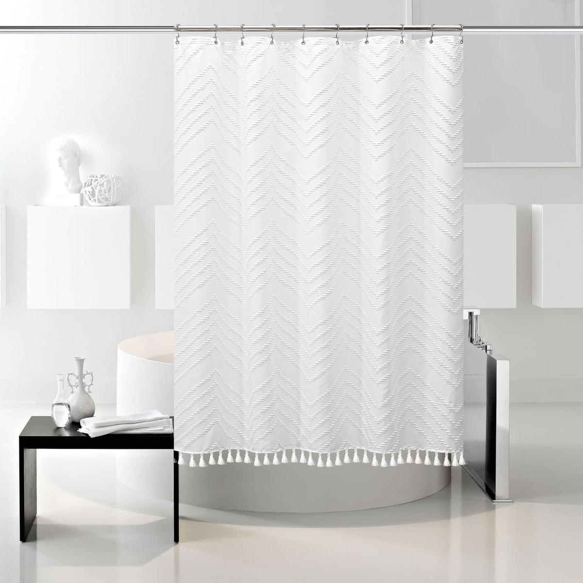DUSCHVORHANG Boho Blumen 183 x 183 cm wasserdicht schlicht modern - Weiß, Textil (183/183cm) - MCBOSON