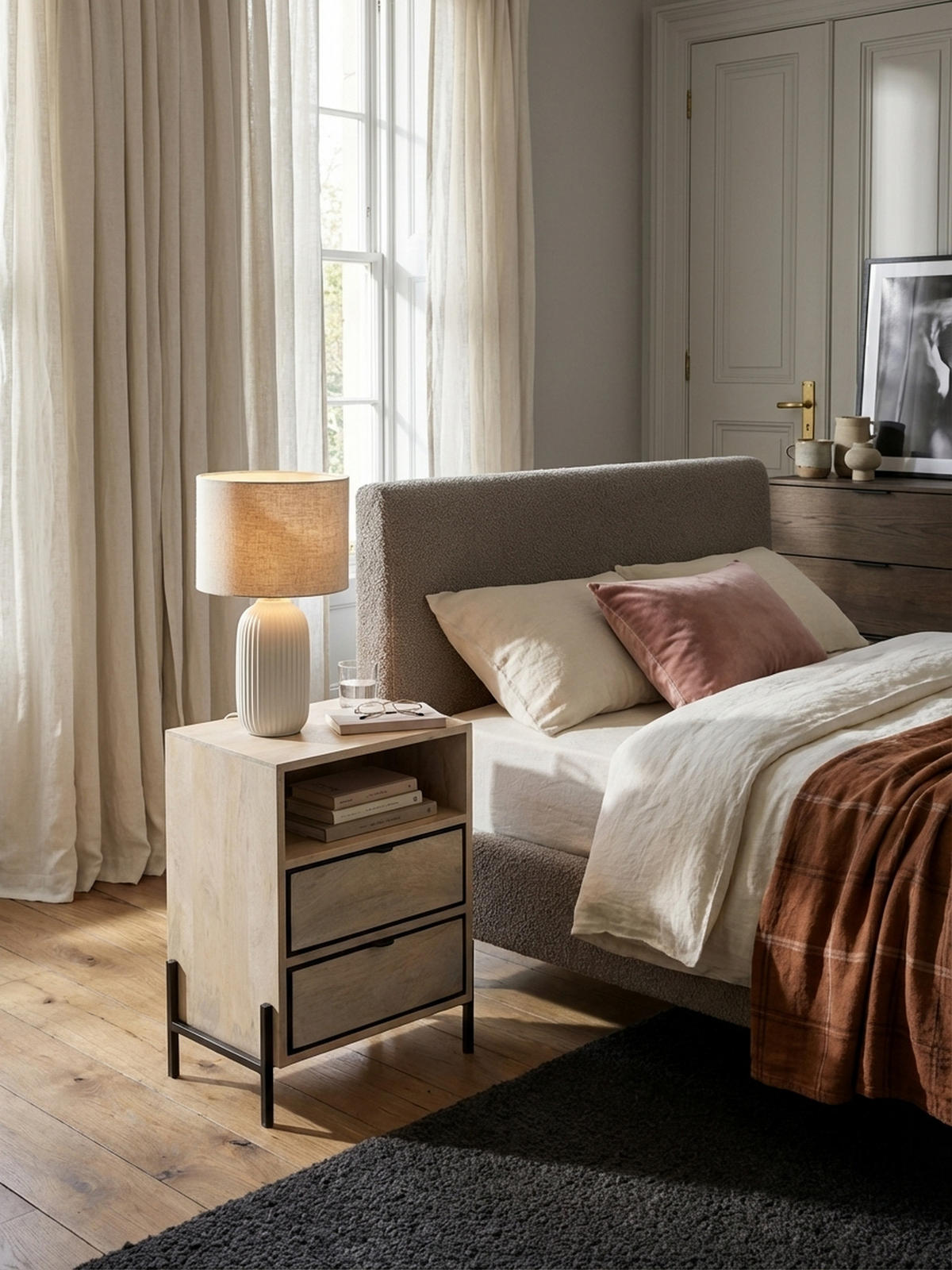 NACHTTISCH – Mango Massivholz/Metall, 43x60x30 cm, 2 Schubladen, braun - Schwarz/Braun, Holz/Metall (43/60/50cm) - KADIMA DESIGN