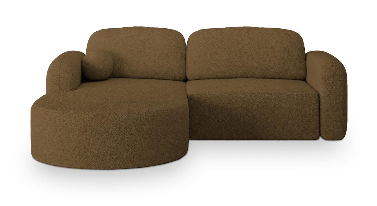 ECKSOFA AMILIA L-S Orange Boucle-Stoff mit Schlaffunktion - Orange, Holz (263/174cm) - MASSENO