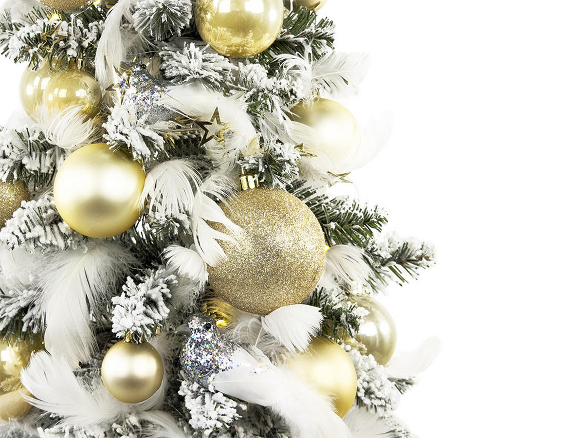 WEIHNACHTSBAUM künstlicher 60 cm mit LED-Beleuchtung, GOLDWEIHNACHTEN, mit 34 Weihnachtsbaumschmuck, Pflanztopf mit Jutesack - Champagner/Silberfarben, Kunststoff/Stein (40/60cm) - LAALU