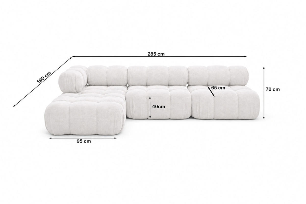 ECKSOFA L-Form Modulare, Bouclé-Stoff Abriamo, Ecru, Links, Selia - Ecru, Holz (285/190cm) - Kaiser Möbel