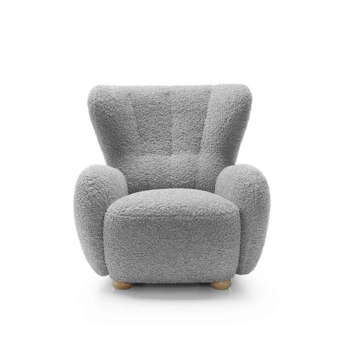 OHRENSESSEL Teddy Grau, Buchenholz Bein, Sessel aus Boucle-Stoff - Buchefarben/Grau, Holzwerkstoff/Textil (88/91/100cm) - Bettso