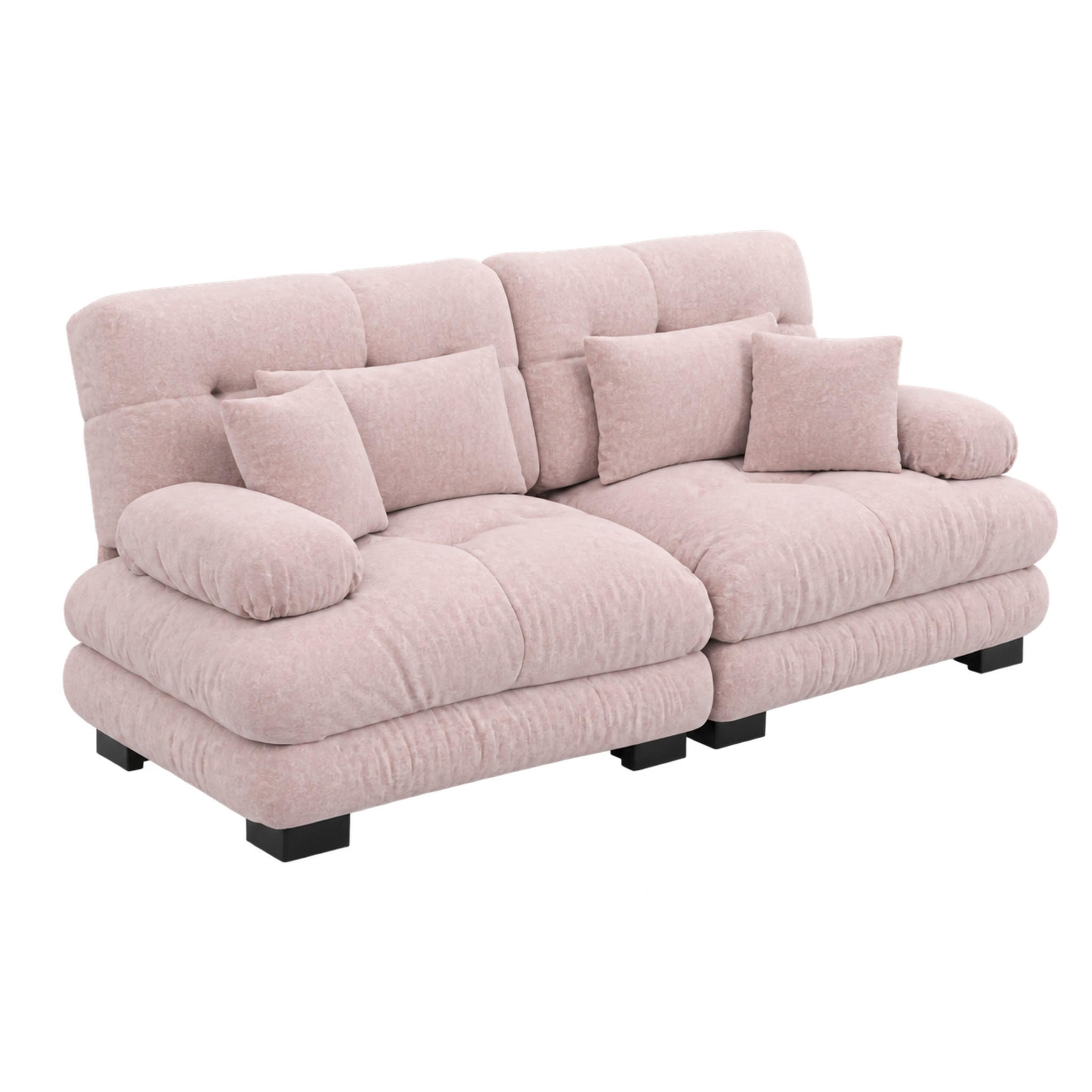 ECKSOFA modular Chenille Pink mit Deko- und Lendenkissen - Pink, Kunststoff (77/81/220cm) - Meubliv