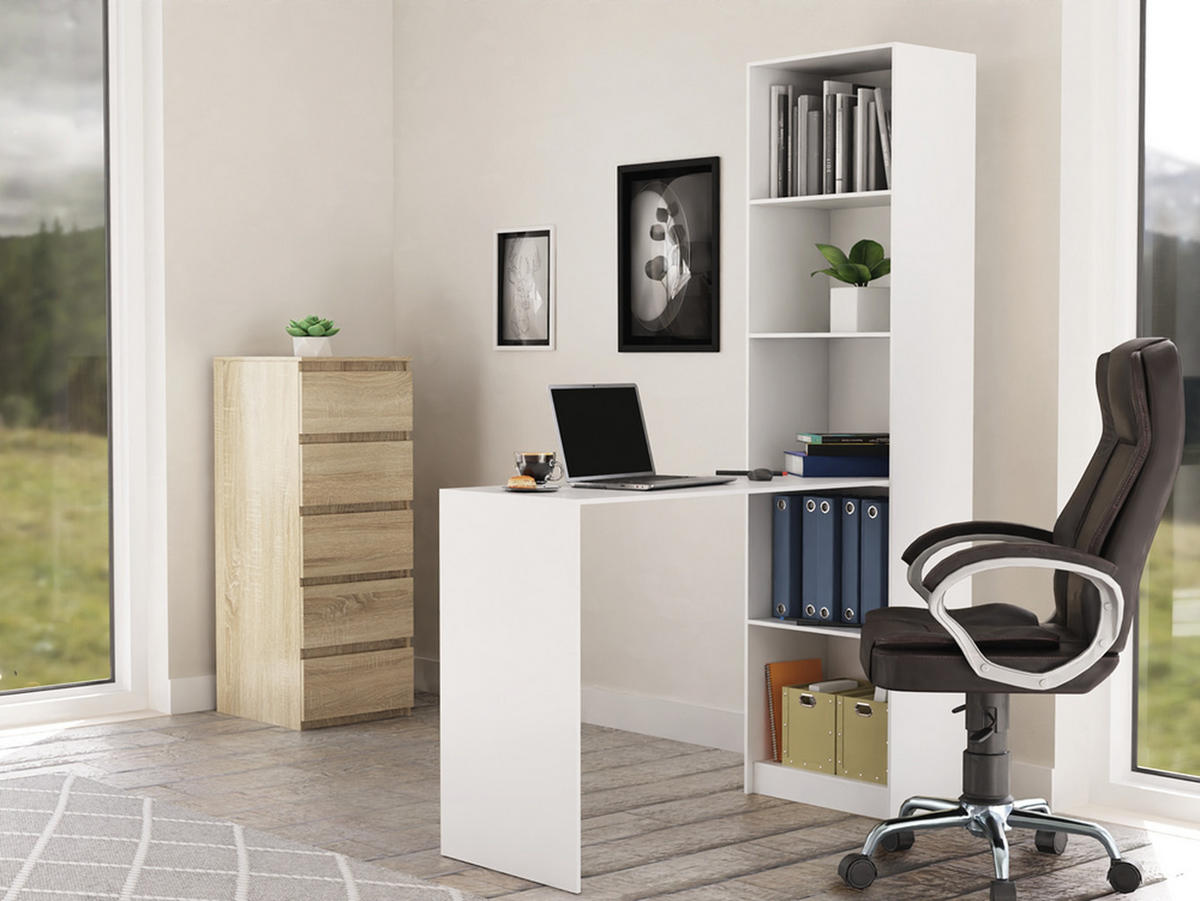 SCHREIBTISCH Weiß 50/182/125 - Weiß, Holzwerkstoff (90/50/182cm) - RAUMHIRSCH FURNITURE