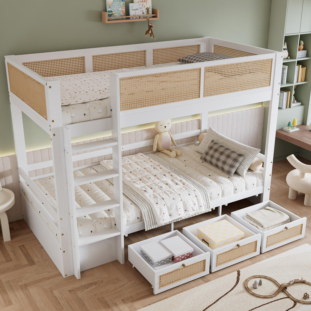 ETAGENBETT 90/200 cm in Weiß & Natur mit 3 Schubladen - Weiß, Holz/Holzwerkstoff (90/200cm) - WISHDOR
