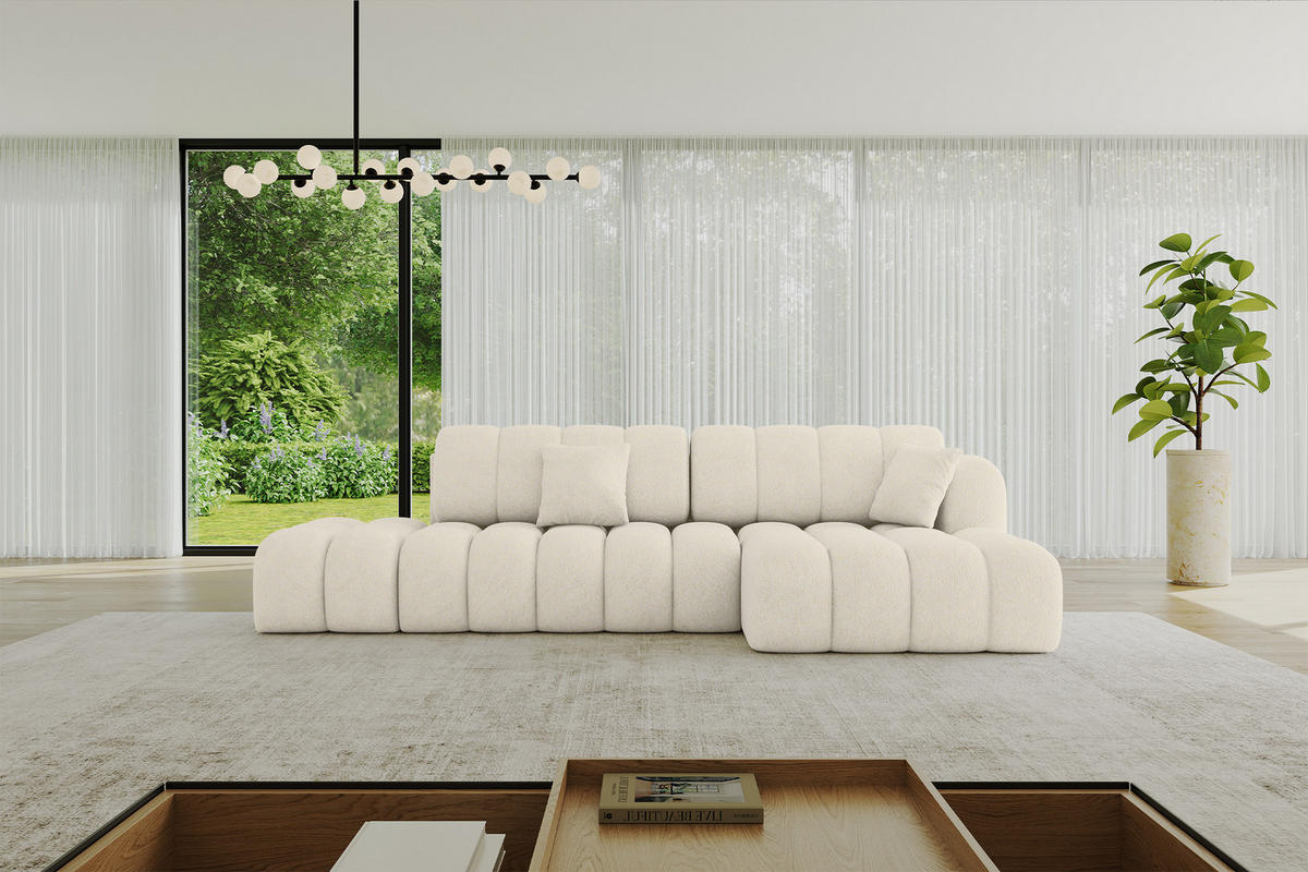 ECKSOFA mit Schlaffunktion Ottomane RECHTS OLEA-L2 321x164x75 Creme Tissu - Creme/Schwarz, Holzwerkstoff/Kunststoff (164/321cm) - ALTDECOR