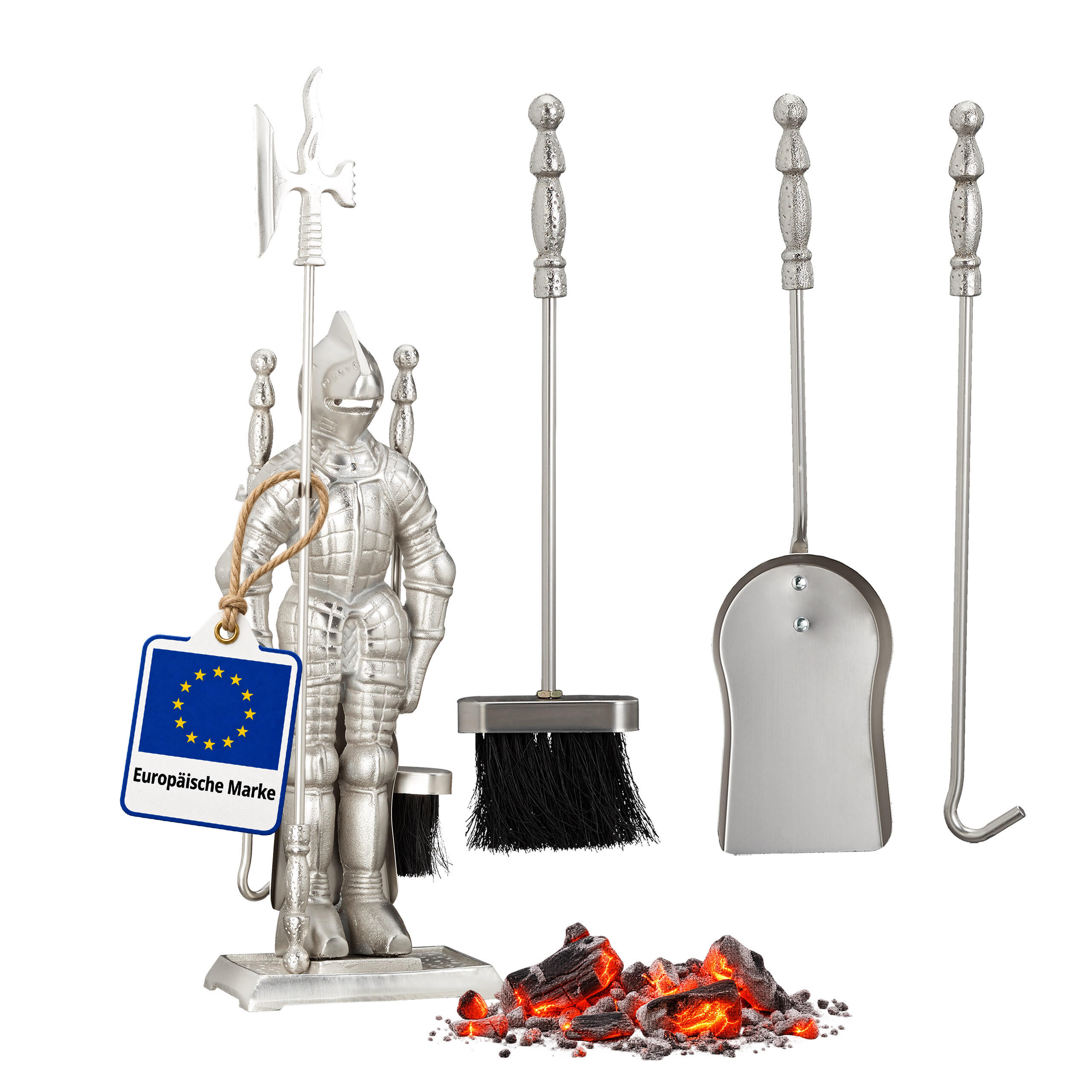 KAMINSKI PRIBOR Srebrni 4-dijelni lijevano željezo - srebrne boje, metal (21/72/12.5cm) - Relaxdays