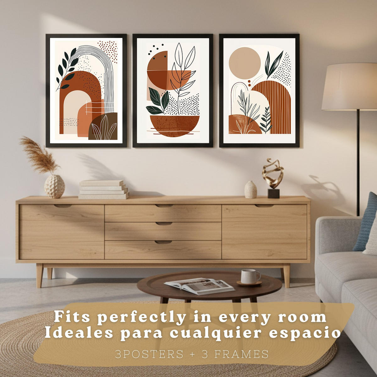 PLAKAT Sada 3 Tvary a rostliny A3 Černý rám - černá, papír (29.7/1/42cm) - Nacnic