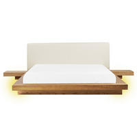 BETT mit LED 160x200 cm Heller Holzfarbton Zen - Hellbraun, Holzwerkstoff (160/200cm) - Beliani