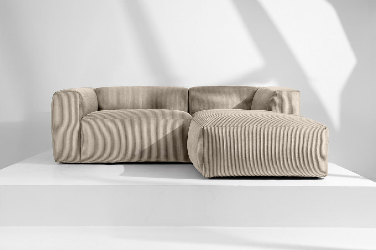 ECKMODULSOFA-RECHTS BUFFO 3/4 Sitzer mit extrem weicher Sitzfläche, Kordstoff, beige - Beige, Textil (237/180cm) - KONSIMO®