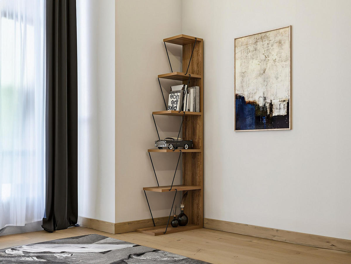 ECKREGAL 6 Regale Pin und Schwarz Dekor H150 cm - Tlos - Schwarz, Holz (50/150/22cm) - Vente-Unique