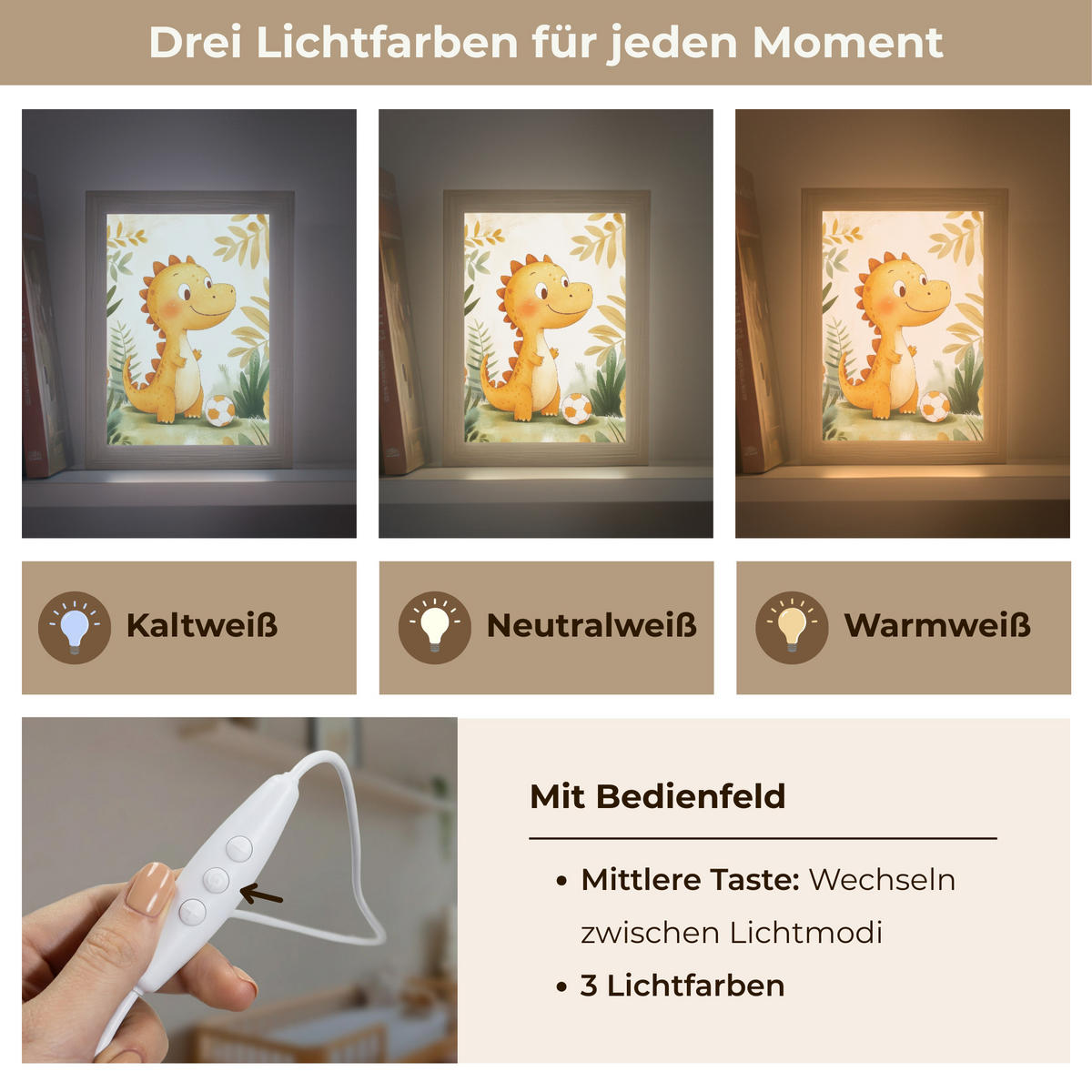 NACHTTISCHLAMPE Dino - Fußball - Orange 15x20 cm - Beige, Holzwerkstoff (8/15/20cm)