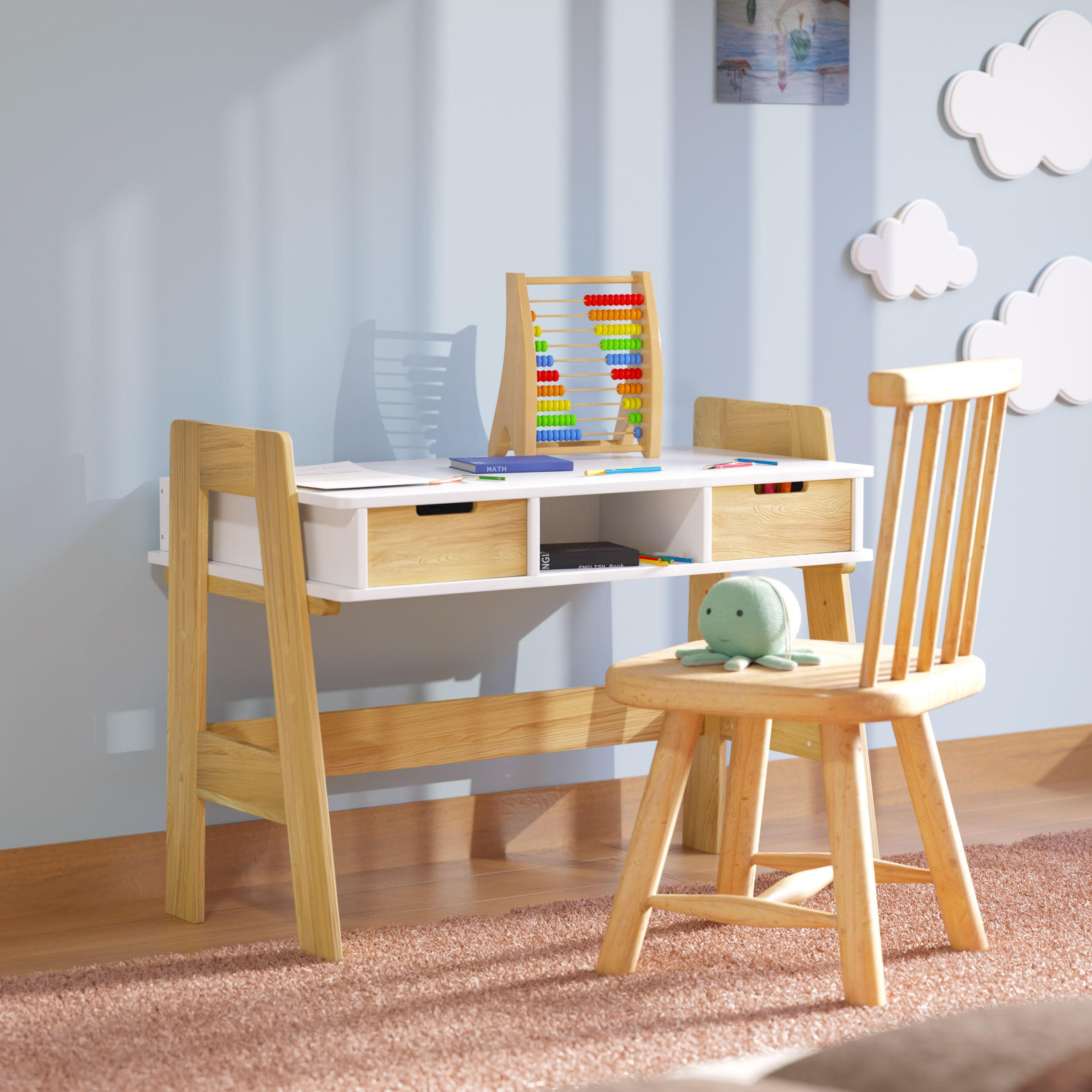 KINDERSCHREIBTISCH Fietje weiß höhenverstellbar - Weiß, Holz (94/76/63cm) - Juskys