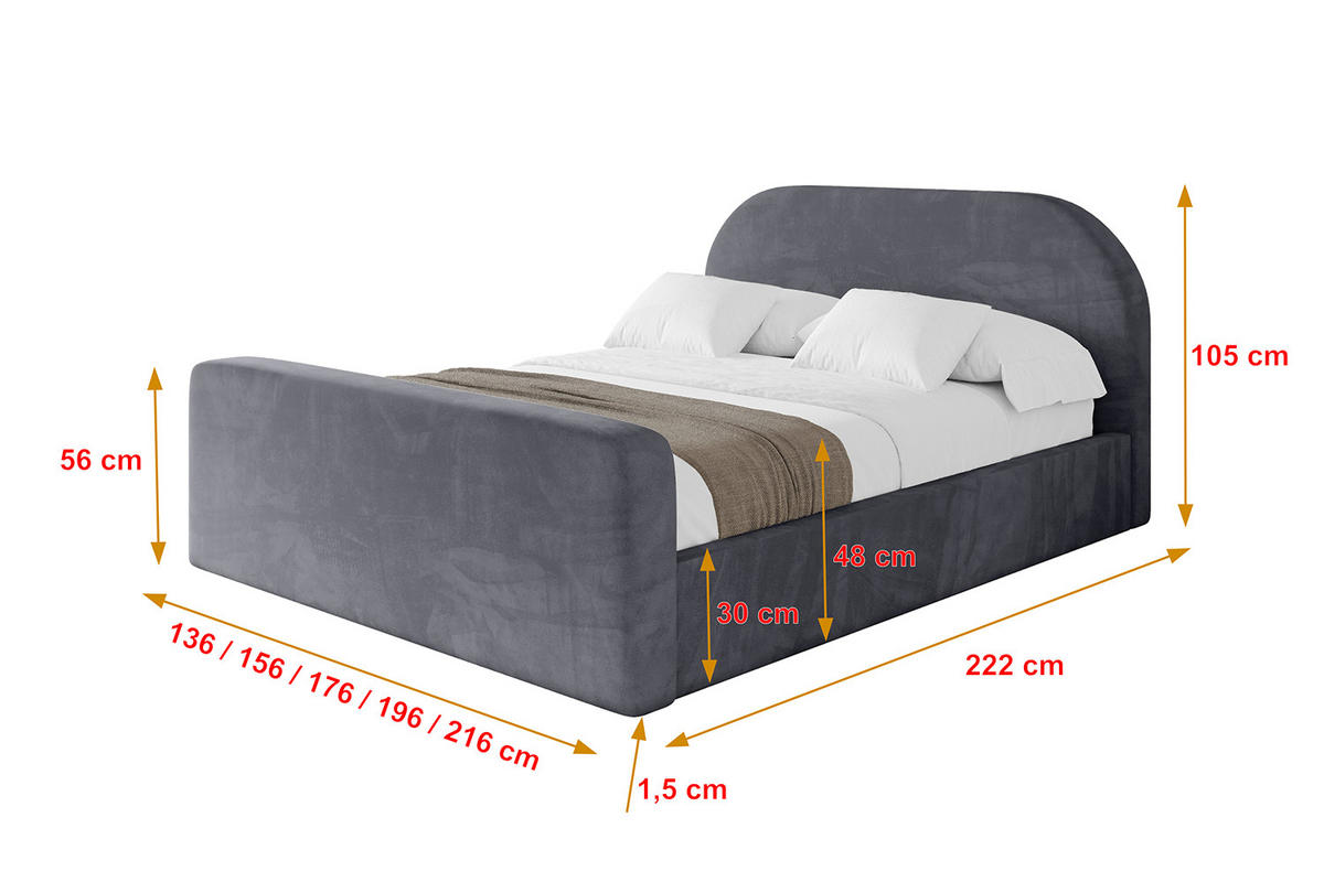 POLSTERBETT mit Bettkasten, Fußteil und Lattenrost, Boxbett mit Matratze H3/H4 - TIVON-Z 180x200 Dunkelgrau - Dunkelgrau, Holzwerkstoff/Textil (180/200cm) - ALTDECOR