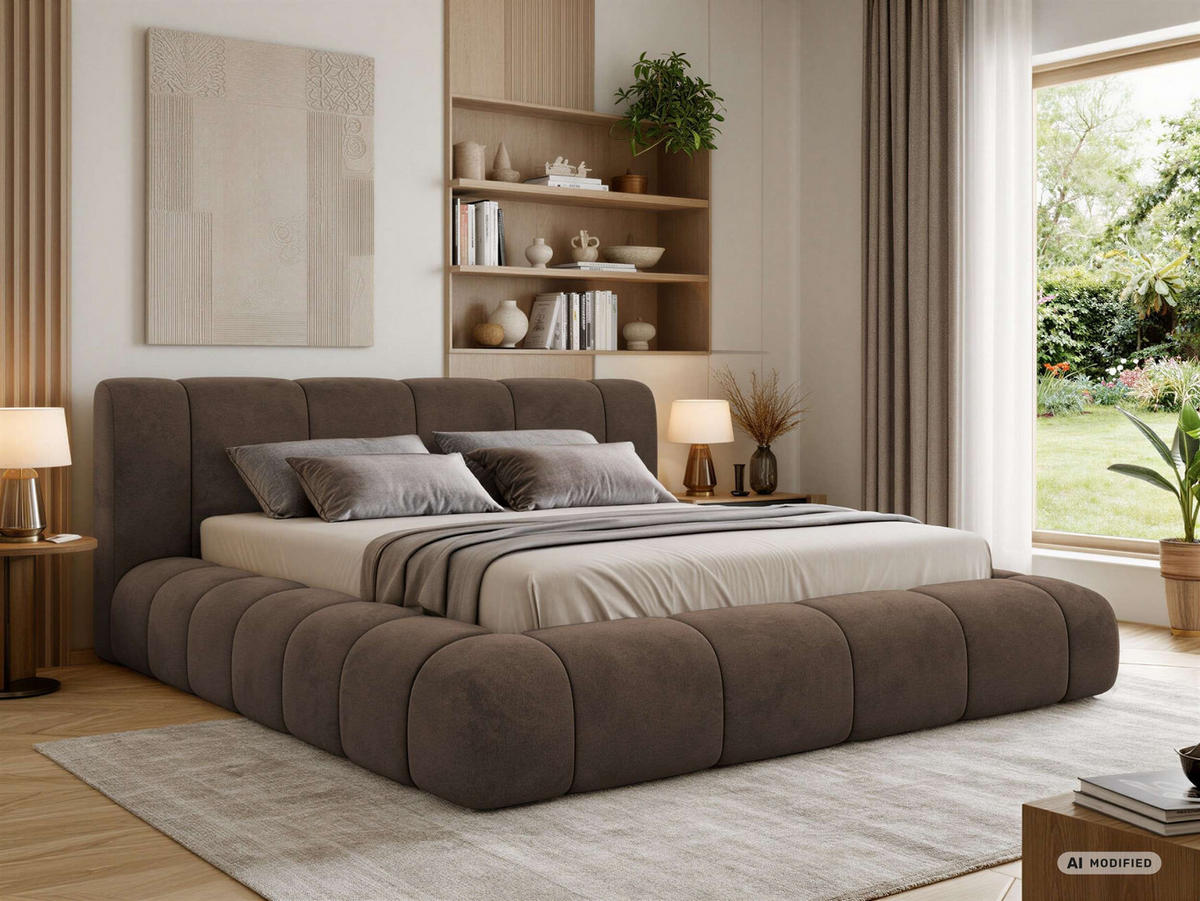 ČALÚNENÁ POSTEĽ NUBEA CLASSIC 180/200 - Hnedá Zamat - Matrac Pocket - hnedá, textil (180/200cm) - MKS