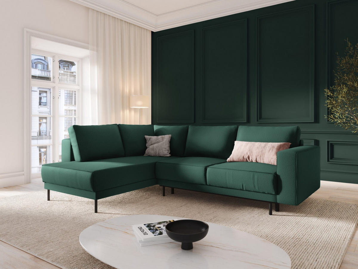 AUSKLAPPBARES-ECKSOFA links Caro aus strukturiertem Stoff grün 5 Sitzplätze - Grün, Textil (187/247cm) - Micadoni