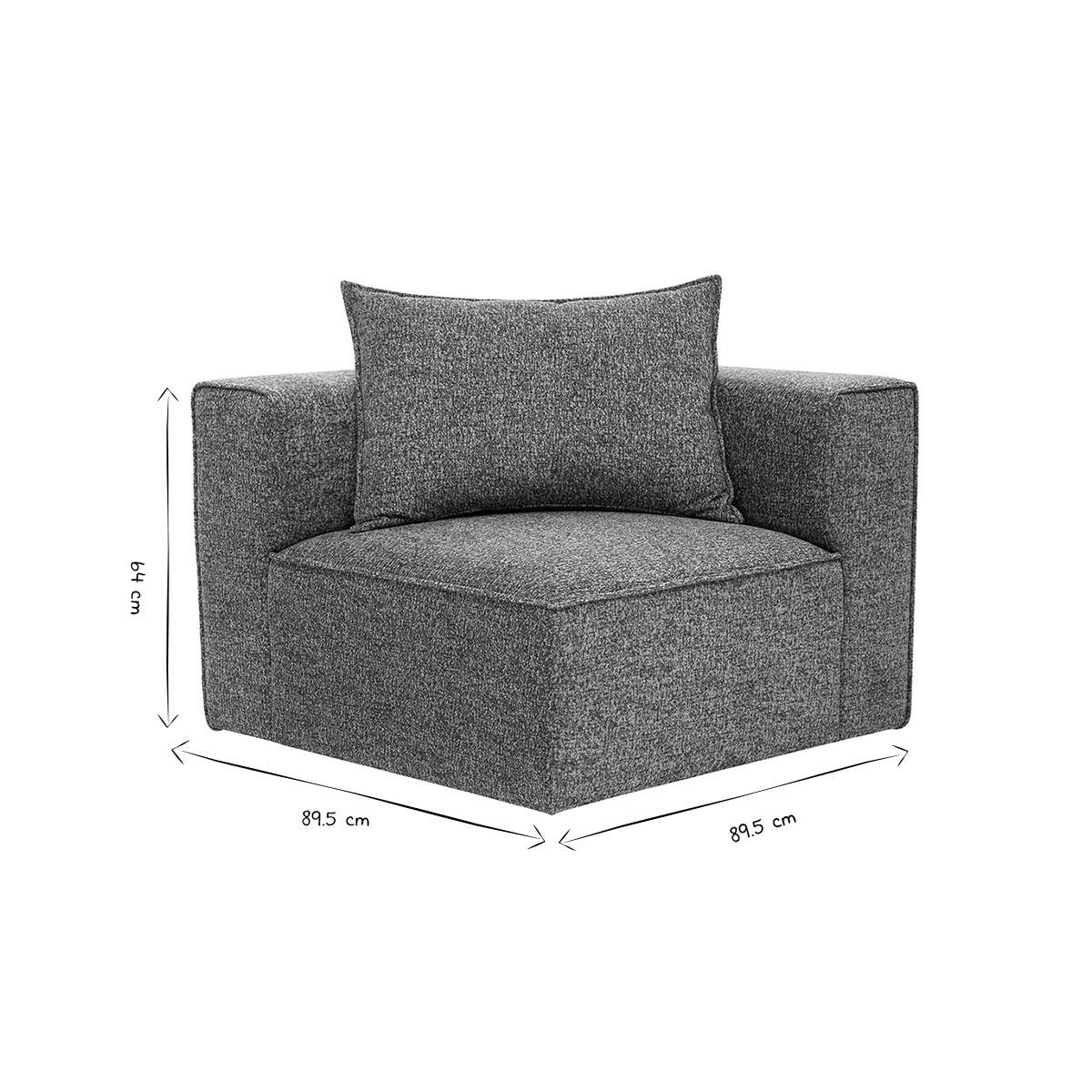 ECKMODUL Sofa Dunkelgrau Meliert Links KERRY - Dunkelgrau, Textil (89.5/64/89.5cm) - Miliboo