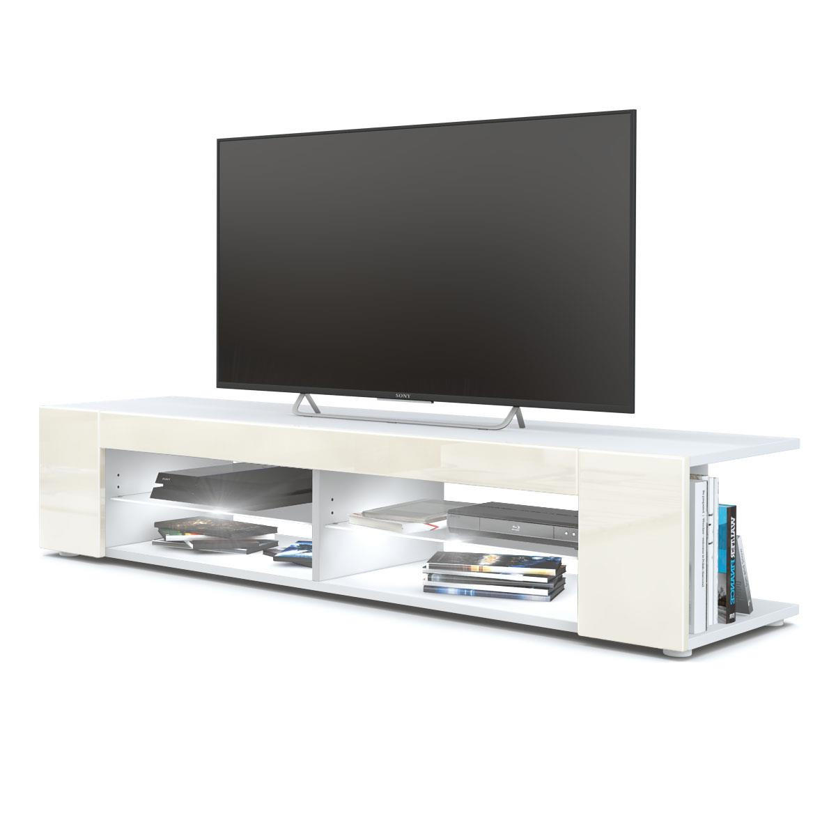 LOWBOARD Movie Front in Creme Hochglanz - Creme, Holzwerkstoff (134.5/30.5/38.5cm) - Vladon