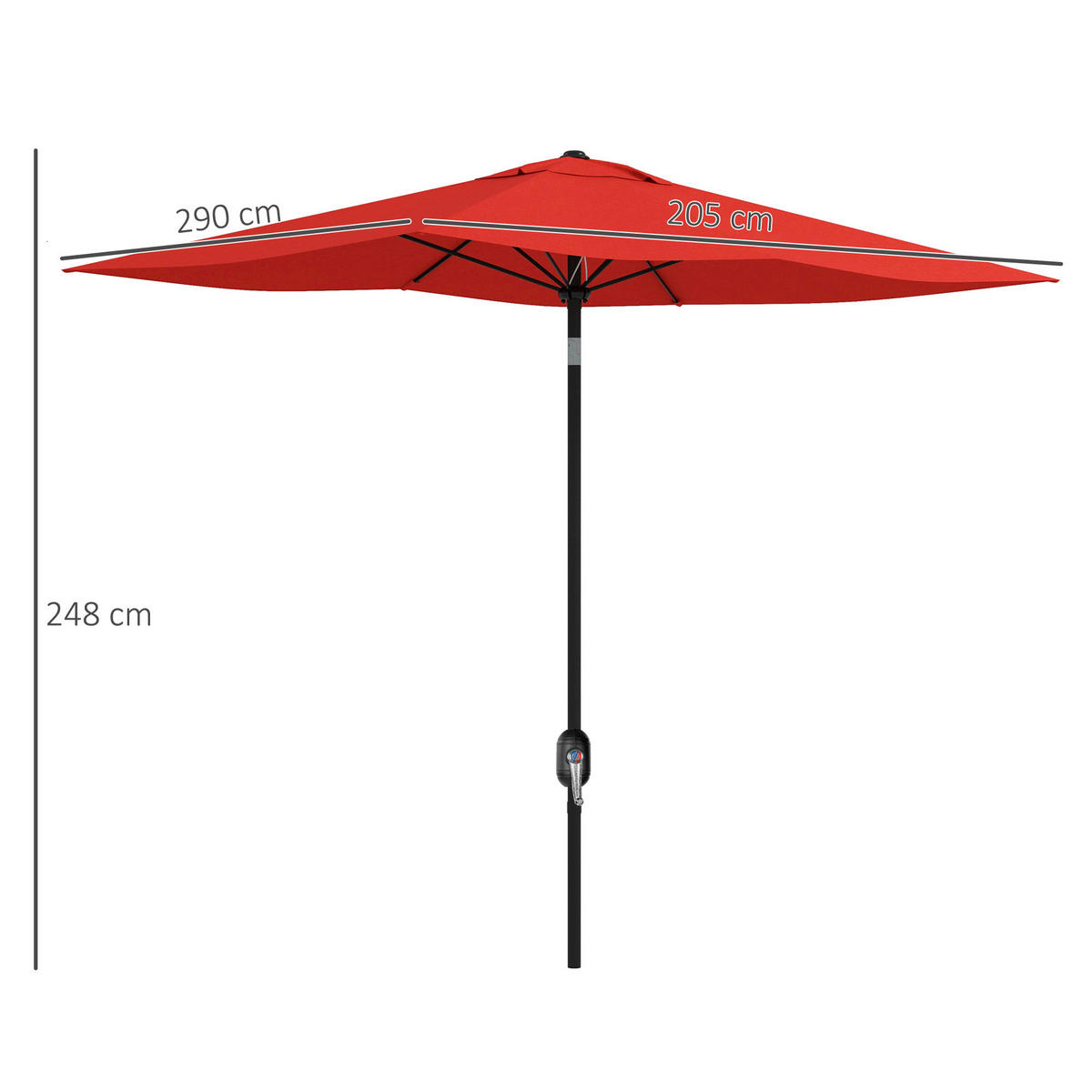 SONNENSCHIRM Rot 290/200/248 cm - Rot, Metall (290/200cm) - PANGIVO