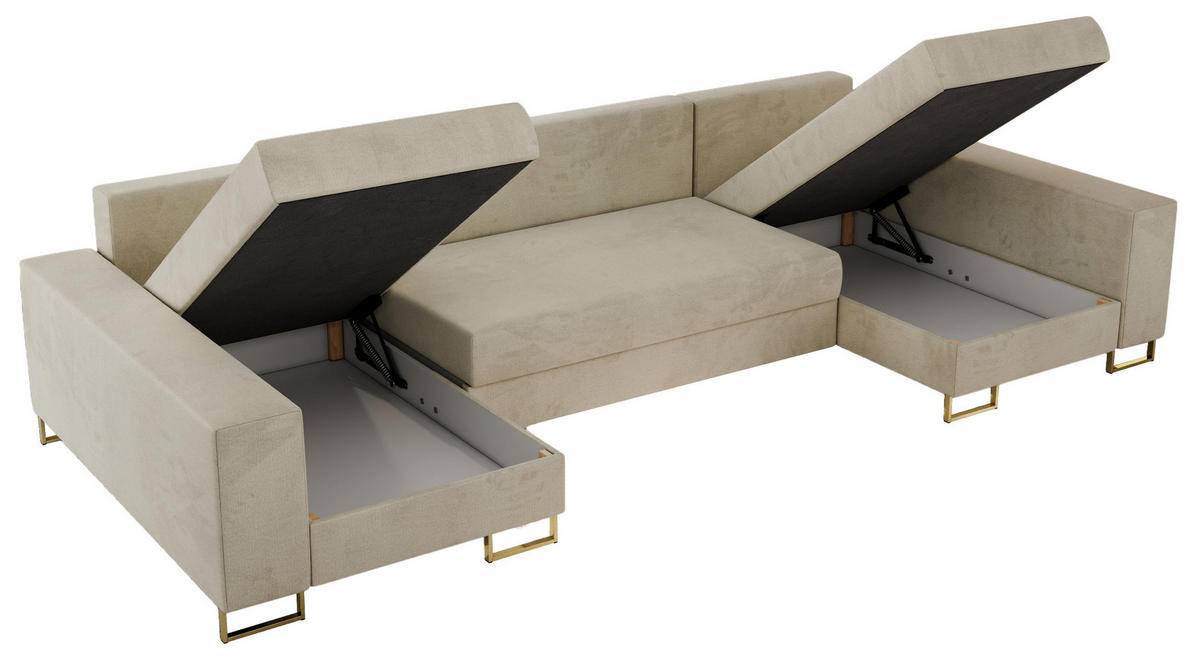WOHNLANDSCHAFT DORIAN U Velvet Beige - Beige/Goldfarben, Textil/Metall (312/95/138cm) - MKS