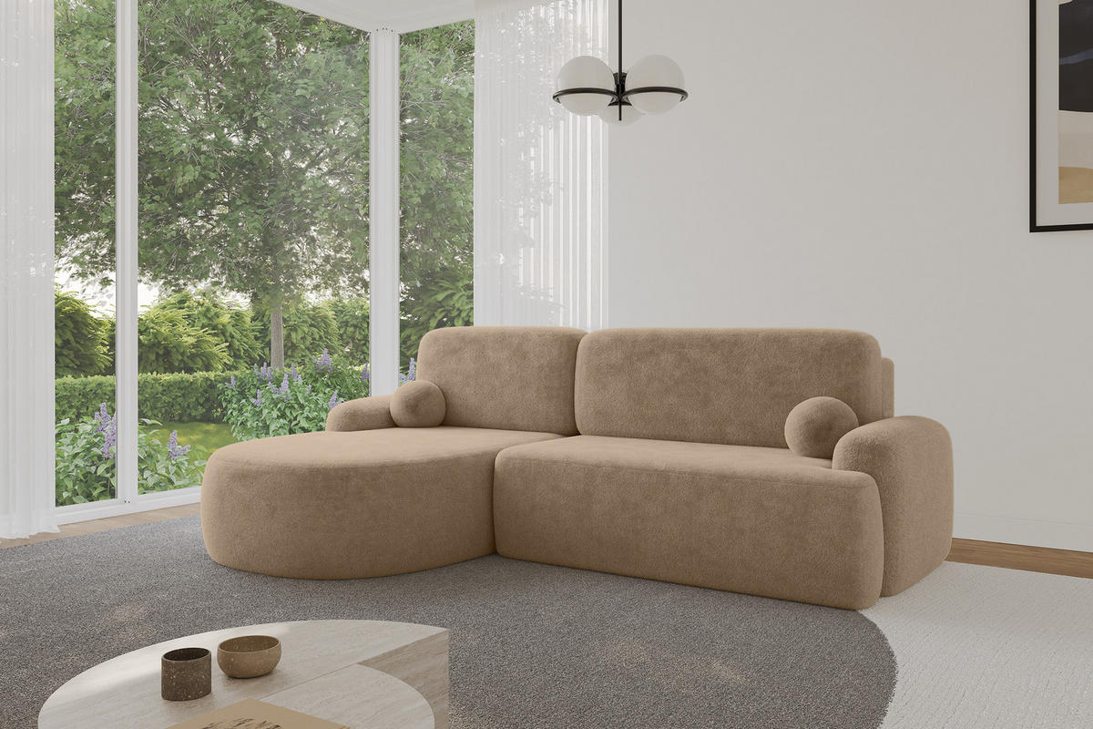 ECKSOFA mit Schlaffunktion und Bettkasten LIRA-L - 264x172x89 Beige - Beige, Holzwerkstoff/Textil (264/172cm) - ALTDECOR