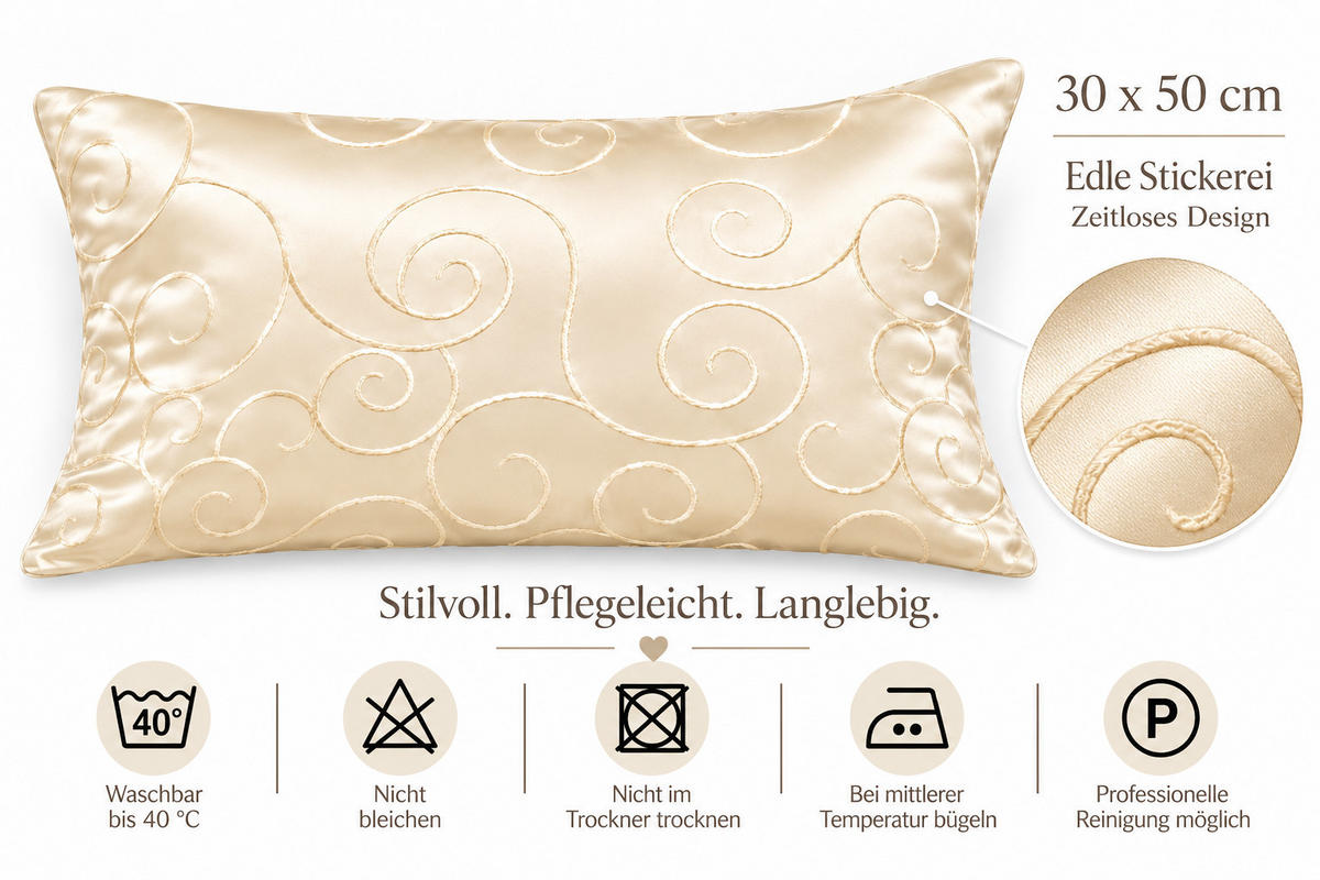 KISSENBEZUG 30x50 cm Creme Damast Circle - Creme, Textil (30/50cm) - TiborTex