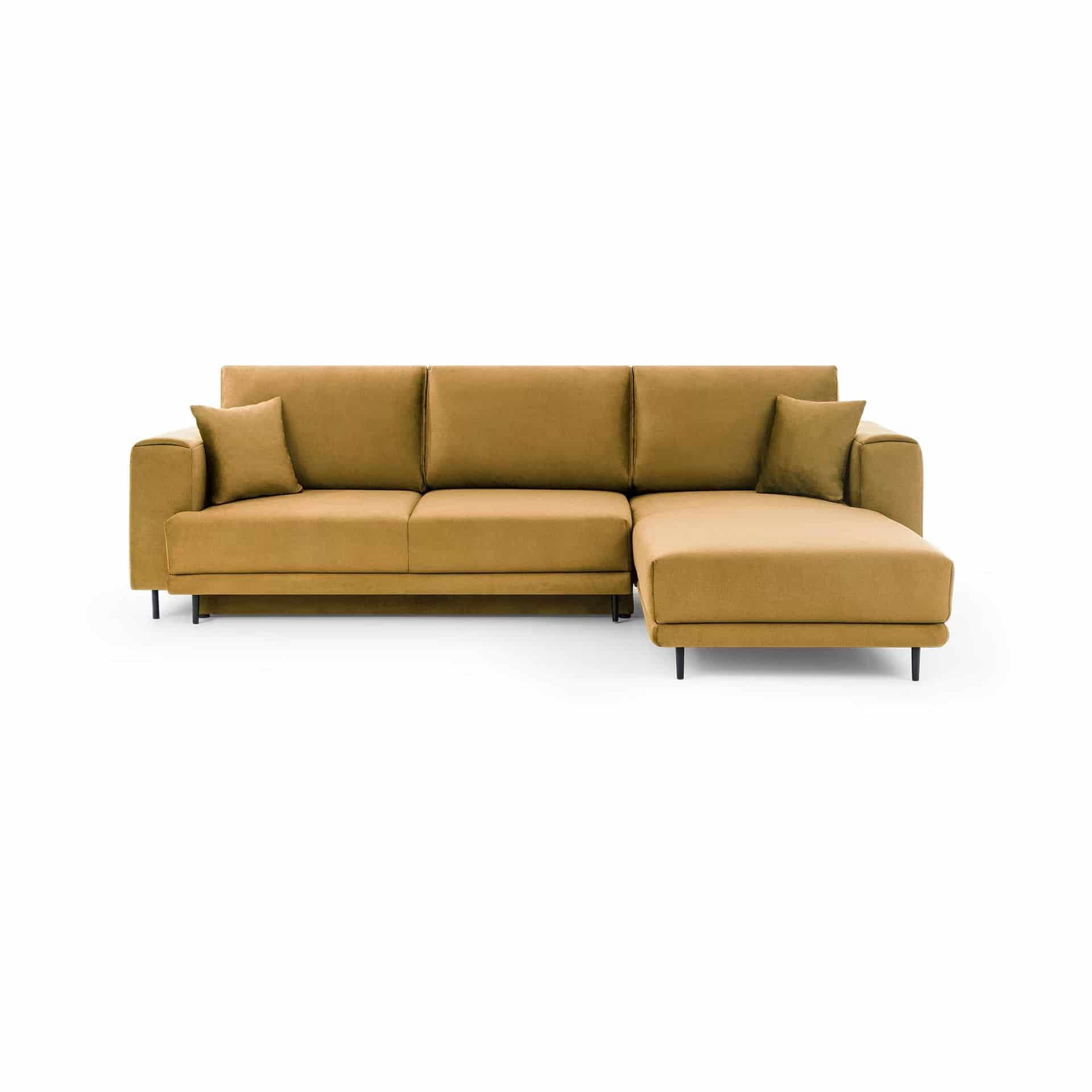 ECKSOFA mit Schlaffunktion und Bettkasten, Loco-Stoff - Gelb/Schwarz, Textil/Metall (190/289cm) - Eltap