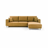 ECKSOFA mit Schlaffunktion und Bettkasten, Loco-Stoff - Gelb/Schwarz, Textil/Metall (190/289cm) - Eltap
