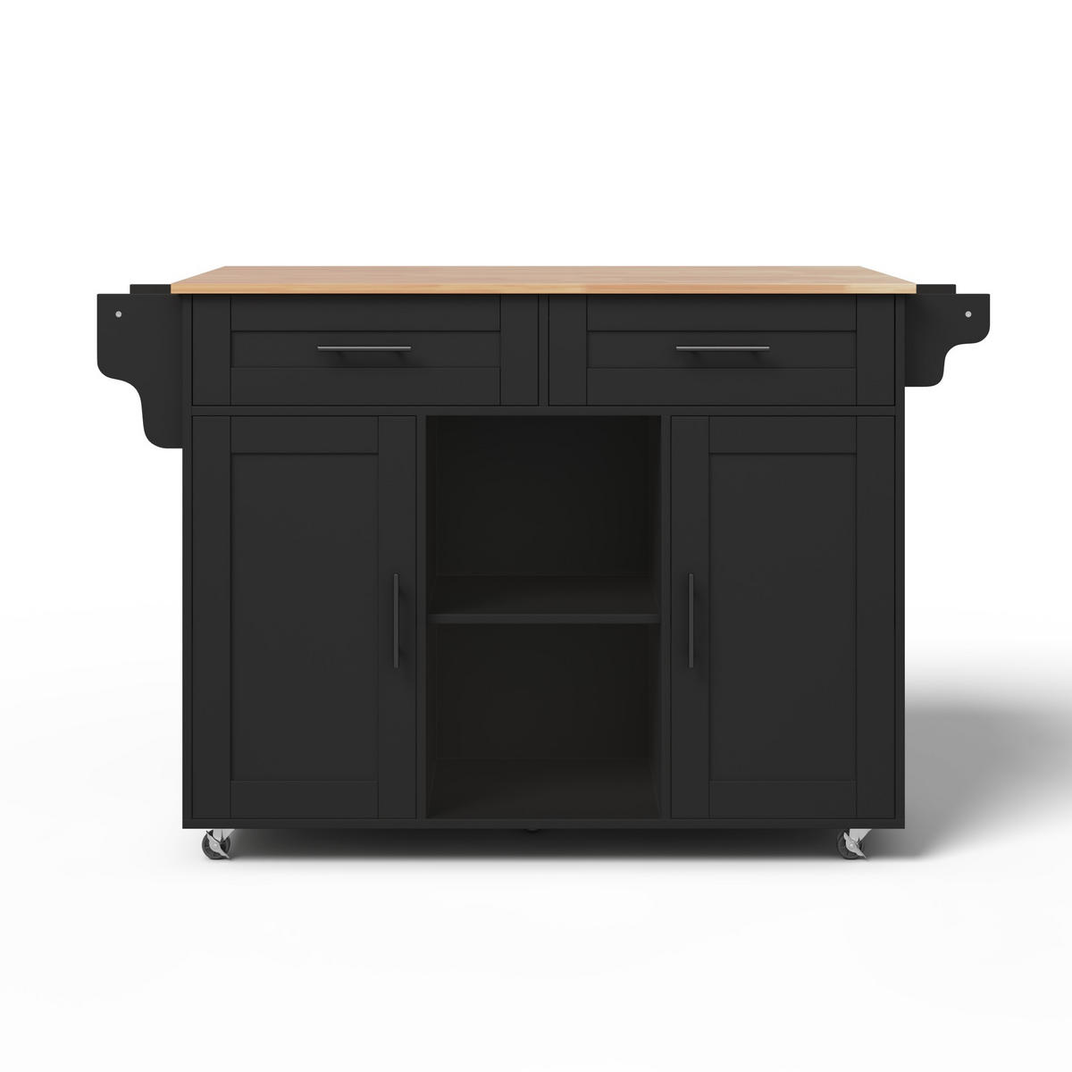 KÜCHENINSEL 145/45/94.5 cm Schwarz mit 2 Schublade, klappbarer Arbeitsplatte und 5 Rollen - Schwarz, Holz/Holzwerkstoff (145/94.5/70cm) - Oxeza