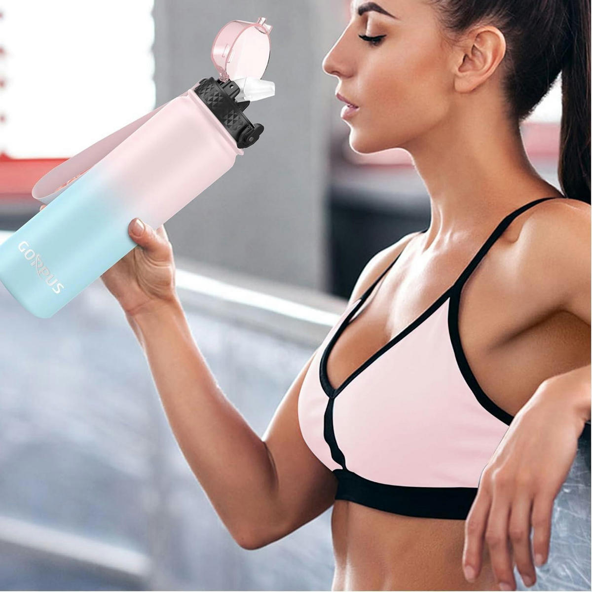 TRINKFLASCHE mit Strohhalm 1000 ml Edelstahl Auslaufsicher Rosa Blau - Rosa, Metall (8/8cm)