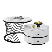 COUCHTISCH Set 60/60/46 cm und 50/50/31 cm Weiß mit hochglänzender Marmoroptik - Schwarz/Weiß, Holzwerkstoff (60/60/46cm) - OKWISH