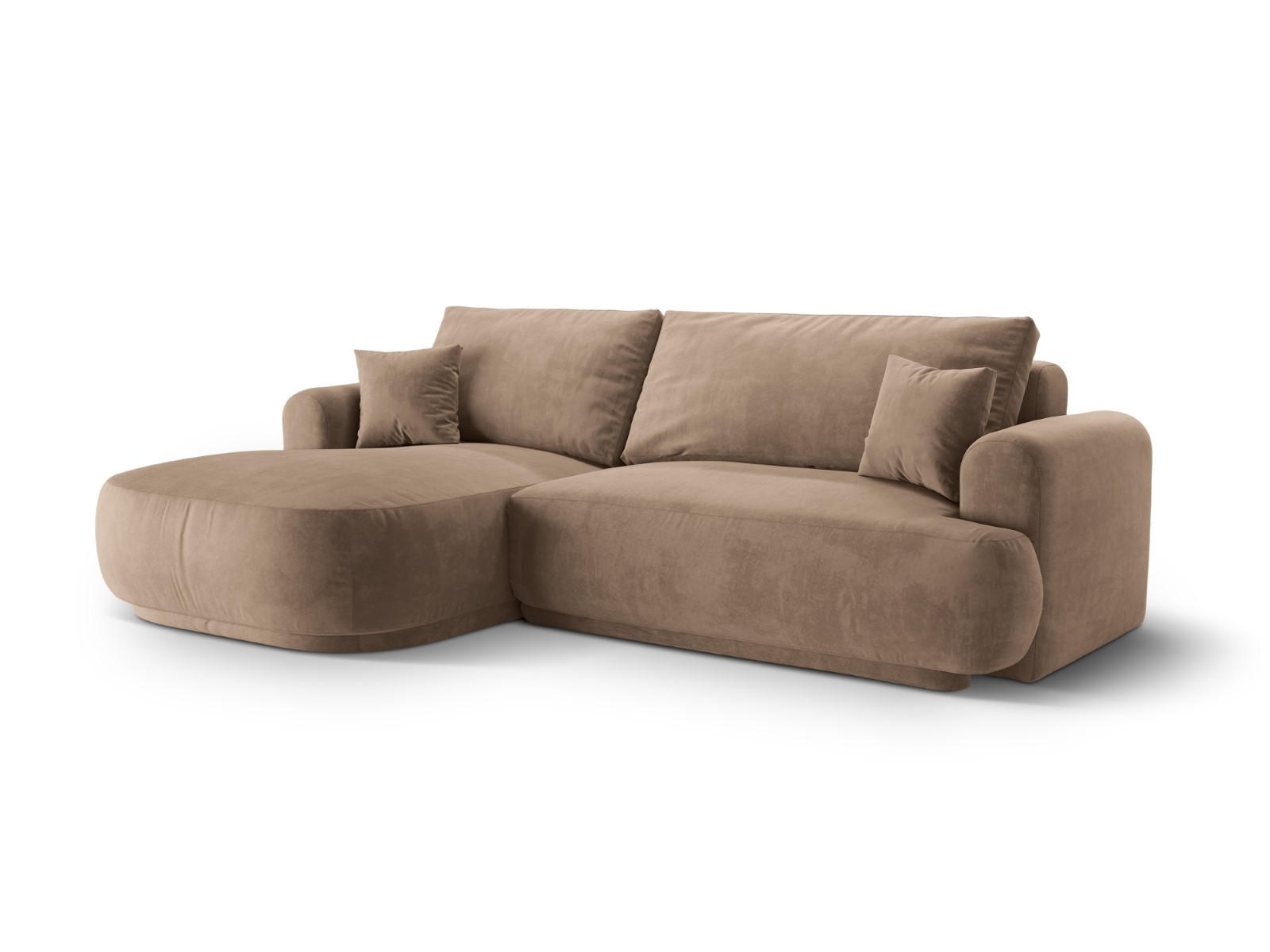 SCHLAFSOFA modular mit Bettkasten links Ella aus Samt dunkelbeige 5 Sitzplätze - Mokka, Textil (174/271cm) - Micadoni